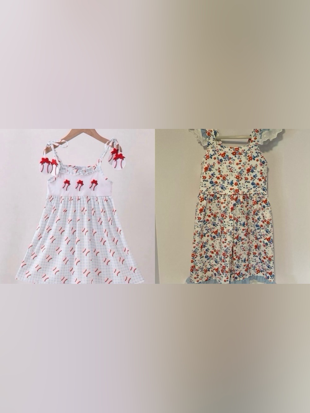 2Pc Bundle~Abby & Evie Girls Baseball Gingham Dress & Floral Jumpsuit - Size 3